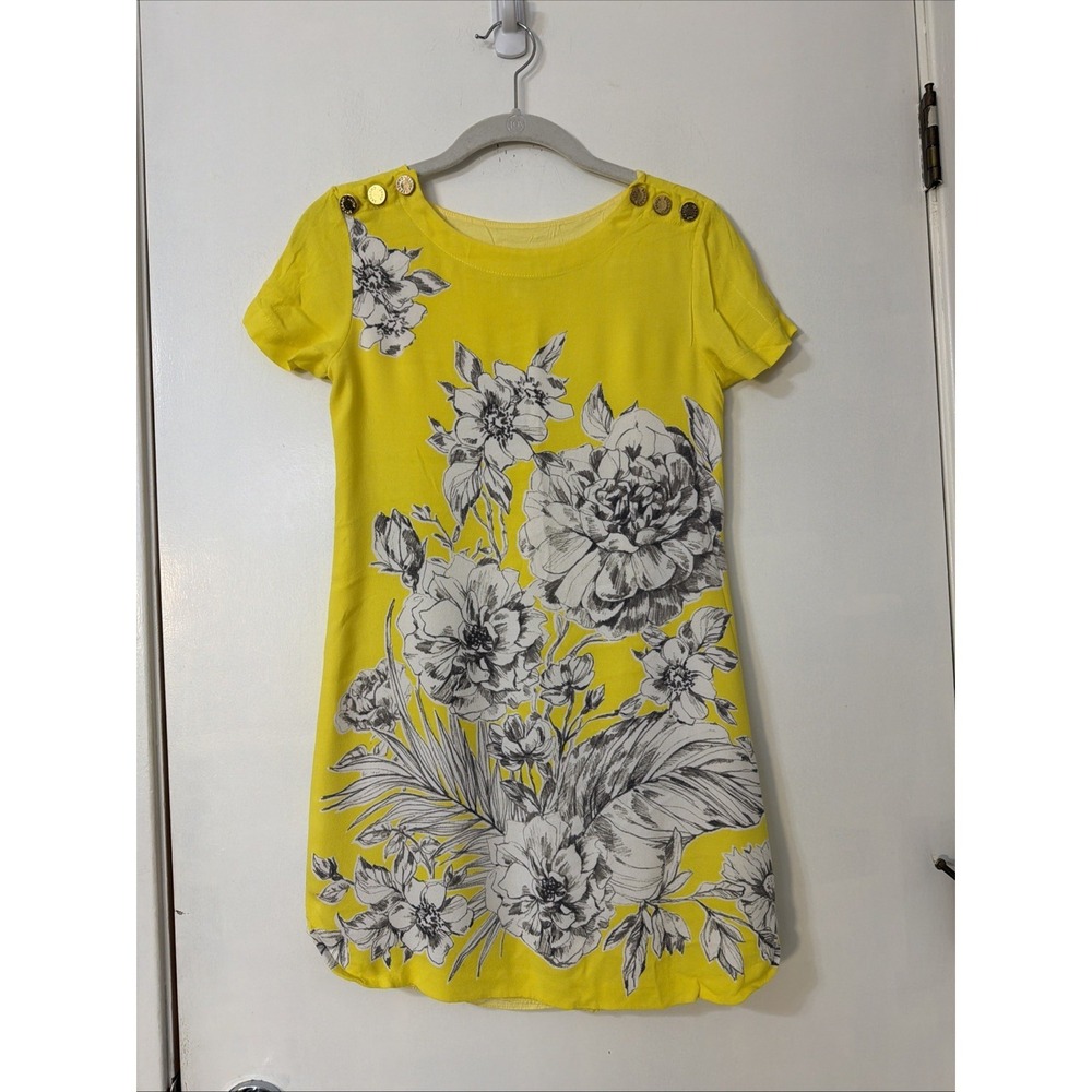 Juicy Couture Floral Yellow Casual Dress 0 Liked Gold Shoulder Button Fairy Y2K - Picture 2 of 7